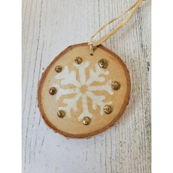 Mini Handmade wooden snowflake glitter ornament Xmas decor - Picture 1 of 4